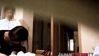 Cute Japanese teen sucks dick and rides it on voyeur cam