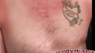 Rugged amateur hunk cums during strong jerkoff session