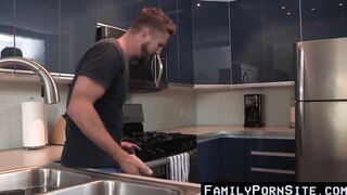 Charming twink sans protection doggystyle desolated by inked stepdad
