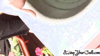 Solo dark muscle head jerks off his BBC outside in a jacuzzi