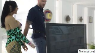 Busty horny Tgirl lets their handyman bang her wet ass