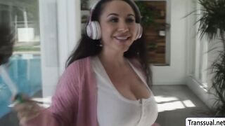 Busty horny Tgirl lets their handyman bang her wet ass