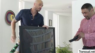 Busty horny Tgirl lets their handyman bang her wet ass