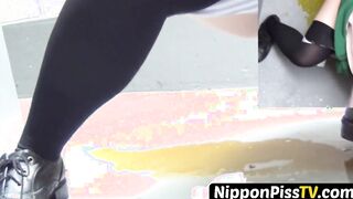 Japanese youngsters having a great time peeing out in the open