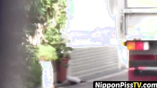 Japanese youngsters having a great time peeing out in the open