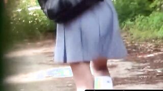 Japanese youngsters having a great time peeing out in the open