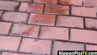 Japanese youngsters having a great time peeing out in the open