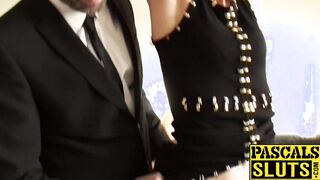 Face fucked milf BDSM sex slave swallows his warm cock juice