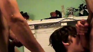 Threesome teen pussy banging with two twink besties
