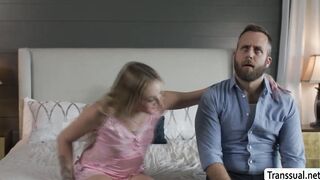 Joel Someone bareback fucks TS Haven Rose on bed