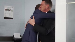 A man with a big dick fucks a red-haired boss in the pussy