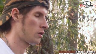 Slender Military Gays screwed bareback anal public inside forest