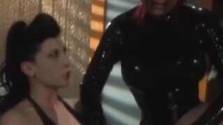 Redhead dominatrix tormenting and strapon fucking bound sub