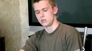 Hot dude stroking his huge dick and enjoys smoking butts