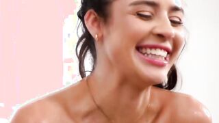 Oily gf performs deep throat massage