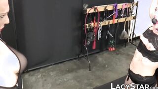 Granny Lacey Starr dominated with strap on in lesbian 3way