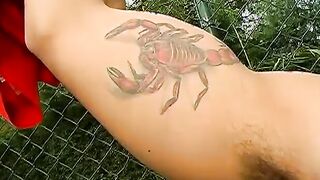 Horny Brazilian jock jerking off his throbbing cock outdoors