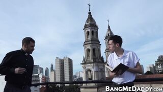 Older gay priest bareback fucks young skinny ass until cum