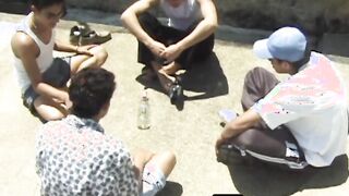 Four young homos fool around before fucking bareback