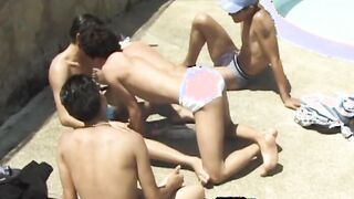 Four young homos fool around before fucking bareback