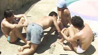 Four young homos fool around before fucking bareback