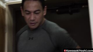 Inked Japanese base without any protection by Asian stud subsequent to pissing