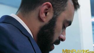 Elegant men bang each others asses after hard day at work