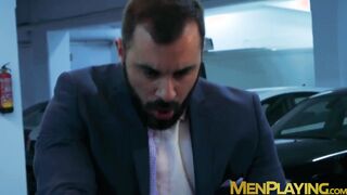 Elegant men bang each others asses after hard day at work