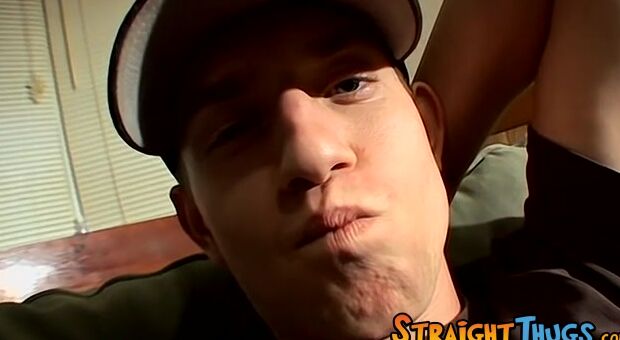 Adorable amateur straightie jacks off his cock solo and cums