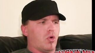Pierced amateur tries anal play while stroking his big cock