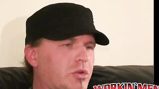 Pierced amateur tries anal play while stroking his big cock