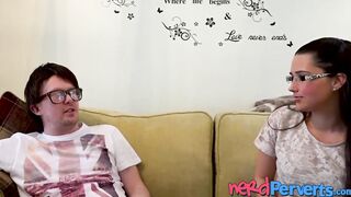 Naughty Pixxie Little gives a hot blowjob to nerdy friend