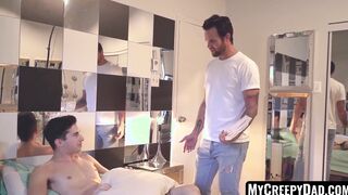 Inked stepdad has dick sucking 69 preceding beating twink crude