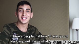 Cute Latin man swallowing after first banging with a man