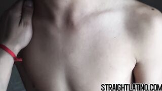 Cute Latin man swallowing after first banging with a man
