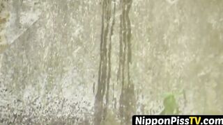 Adorable Japanse student with braids pees in the breeze