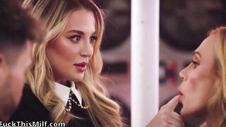 Experienced chicks persuaded a guy to have a group sex with a double blowjob - Sarah