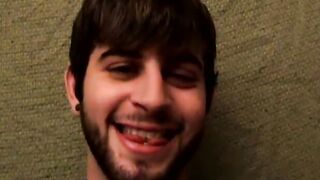 Handsome hairy stud receives passionate handjob and blowjob