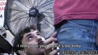 First time Latino doggystyle bareback ends with cum facial