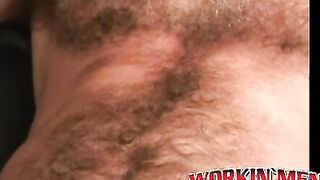 Rough older dude strips naked and slowly masturbates solo