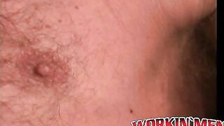 Mature hairy hunk pulls on his throbbing boner and loves it