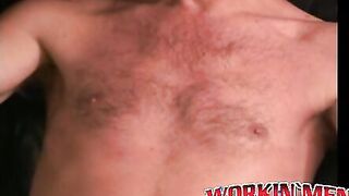 Mature hairy hunk pulls on his throbbing boner and loves it