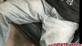 Mature hairy hunk pulls on his throbbing boner and loves it