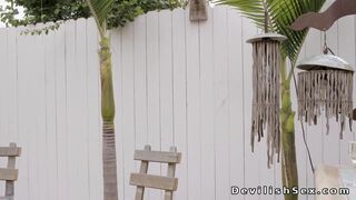 Horny couple on a beautiful day fucking at the resort