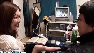 Japanese sweet idol with big tits satisfies fan at his home