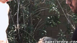 Handsome stepfather makes twink join threeway rawpounding