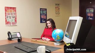 Milf in lingerie seducing head teacher at his office
