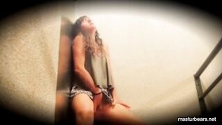 Peggy fingering in the stairwell
