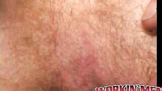 Mature guy shows off his big hard cock before tugging on it