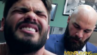 Bearded buff businessmen have intense anal pounding